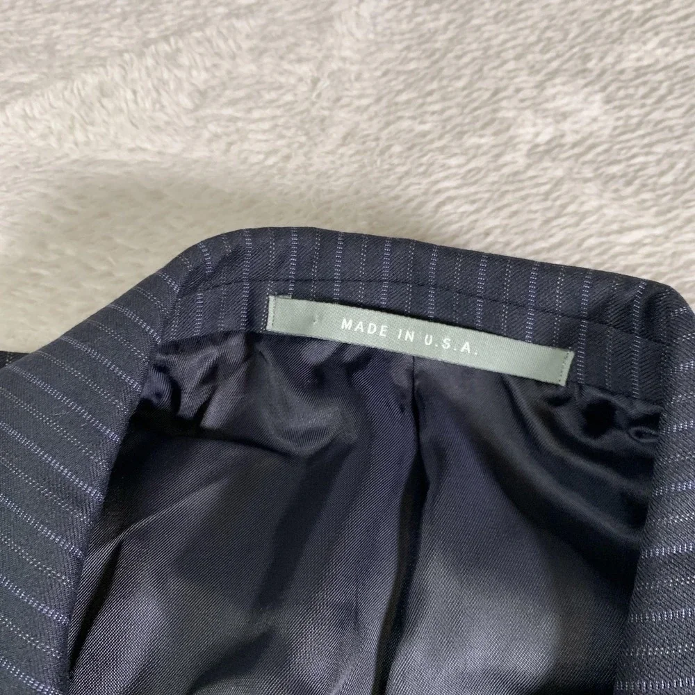 Hickey Freeman Suit Jacket Mens 42R Blue Pinstripe Super 130s Wool Made USA‎